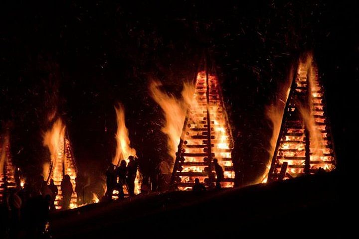 a building on fire at night